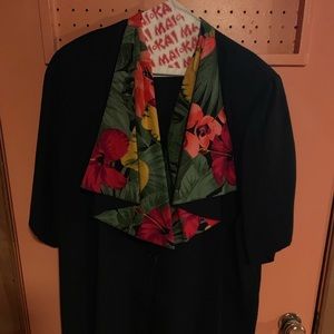 Two piece black floral print suit